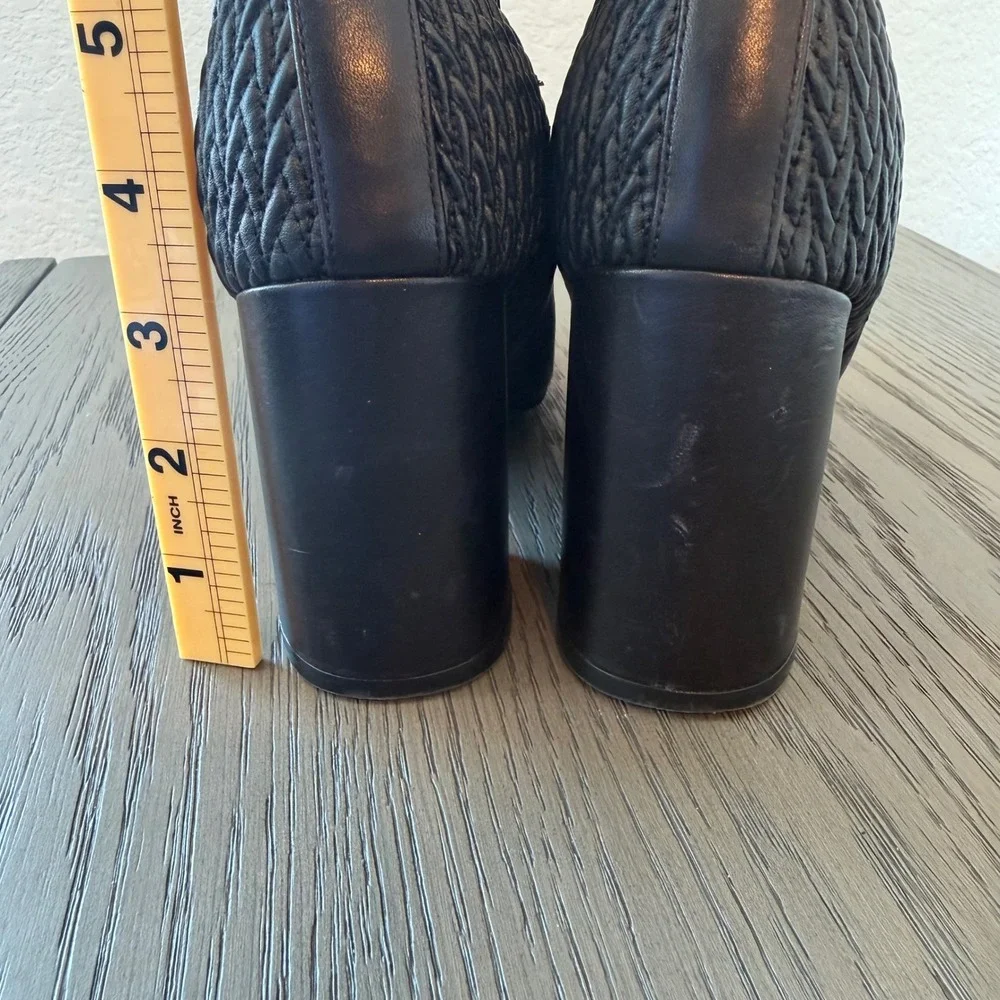 Cole Haan Grand.OS Black Leather Woven Mixed Media Block Heel Boots W08626‎ 6B